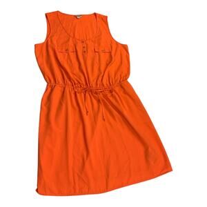 GUESS Orange Sleeveless Drawstring Waist Midi Dress Women’s XL Casual